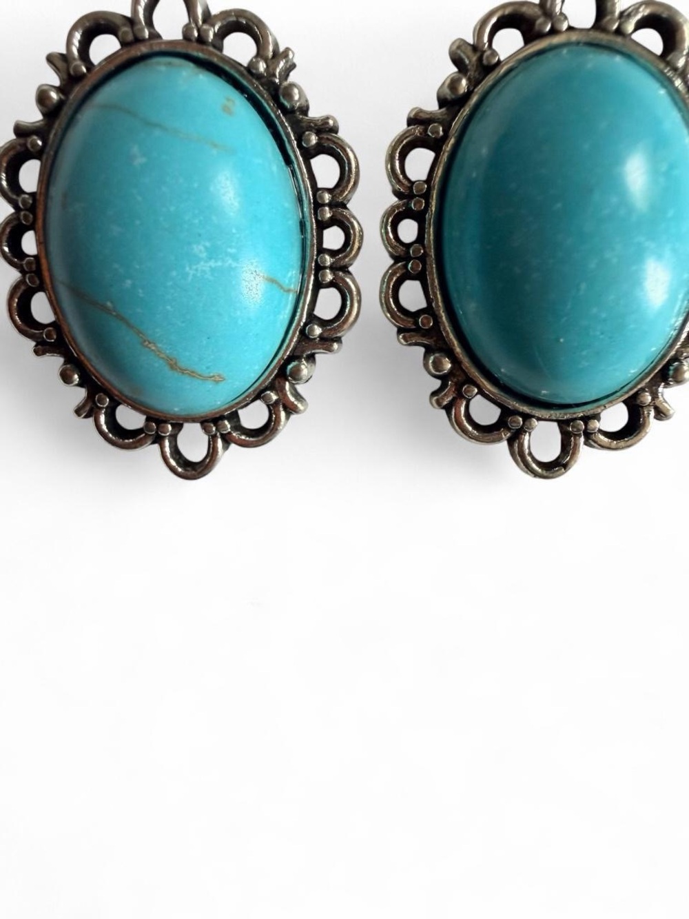 Handmade Artisan Turquoise & Silver Filigree Earrings - Picture 2 of 5